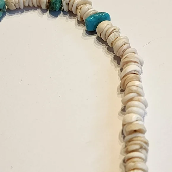 Vintage Necklace TurquoiseNuggets & Puka Shells Heishi 15 Choker